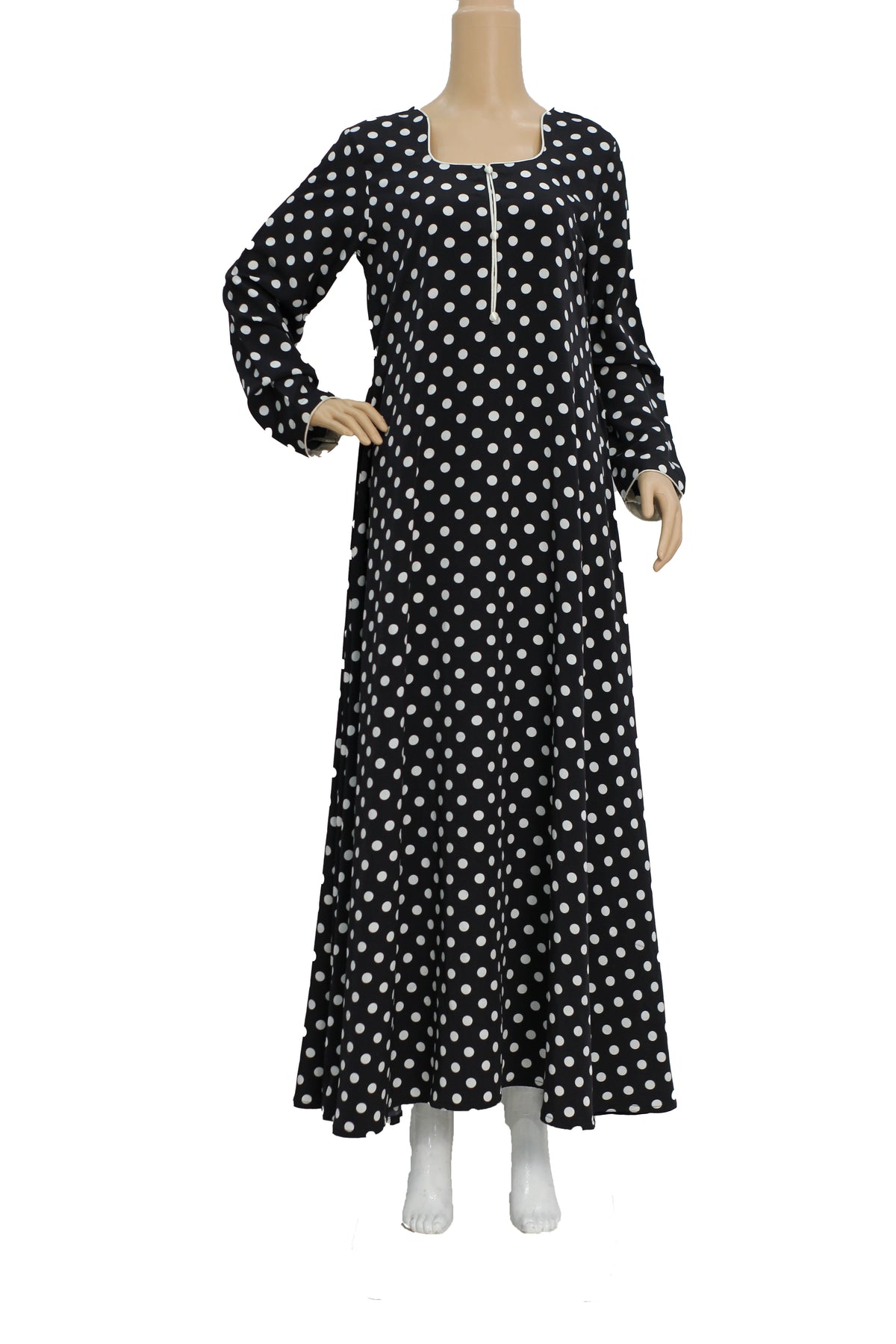 Black and White Polka Dot Georgette Maxi Dress KF-302