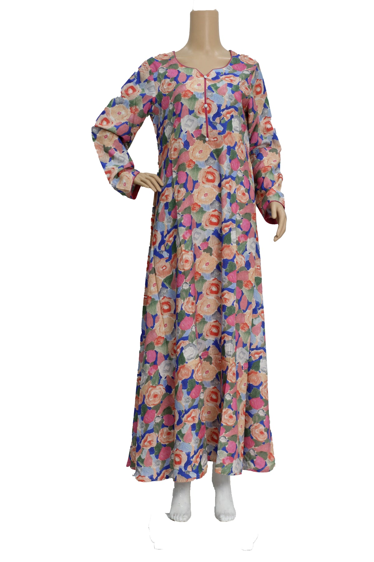 Pastel Floral Print Creep Georgette Maxi Dress KF-363