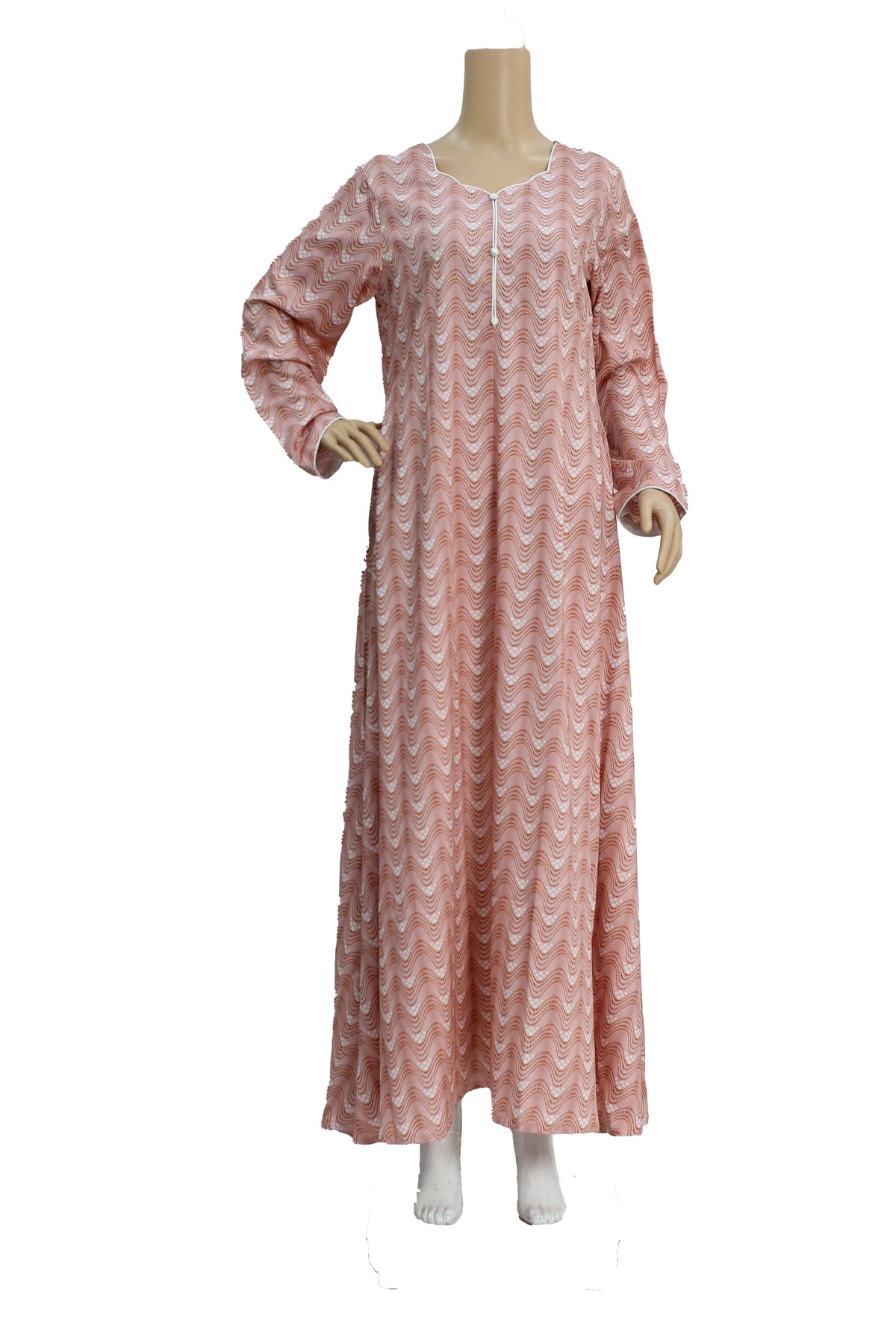 Pink Chevron Print Linen Maxi Dress KF-378