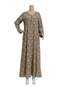 Olive and Cream Ditsy Print Linen Maxi Dress KF-384