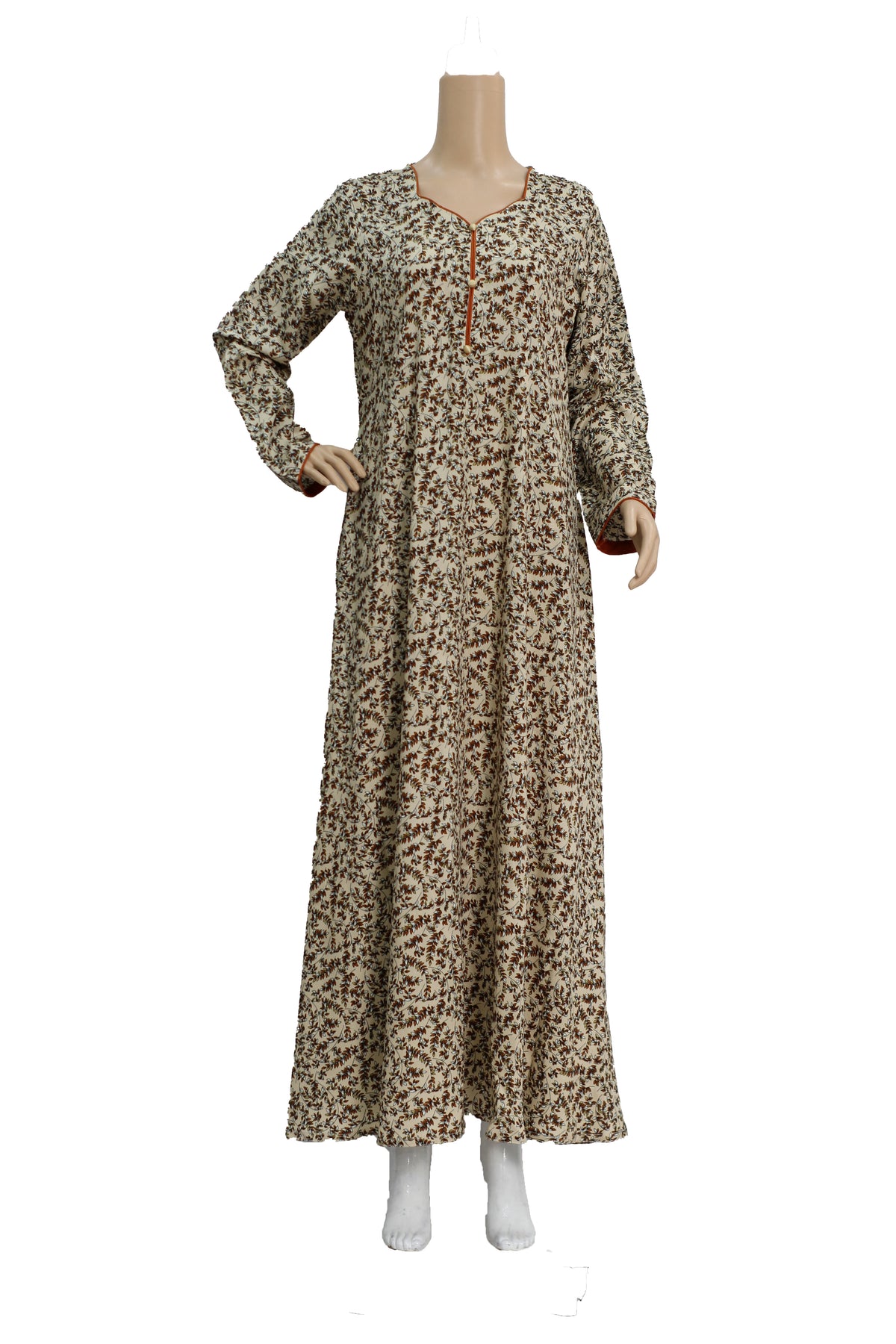 Olive and Cream Ditsy Print Linen Maxi Dress KF-384