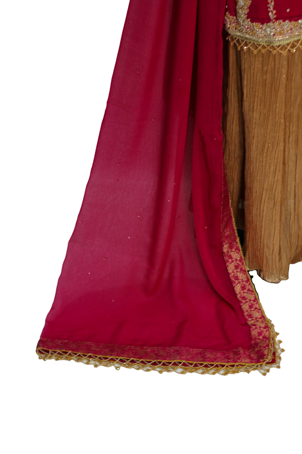 Reddish Pink Handwork Chiffon Suit with Golden Crush Palazzo KF-806