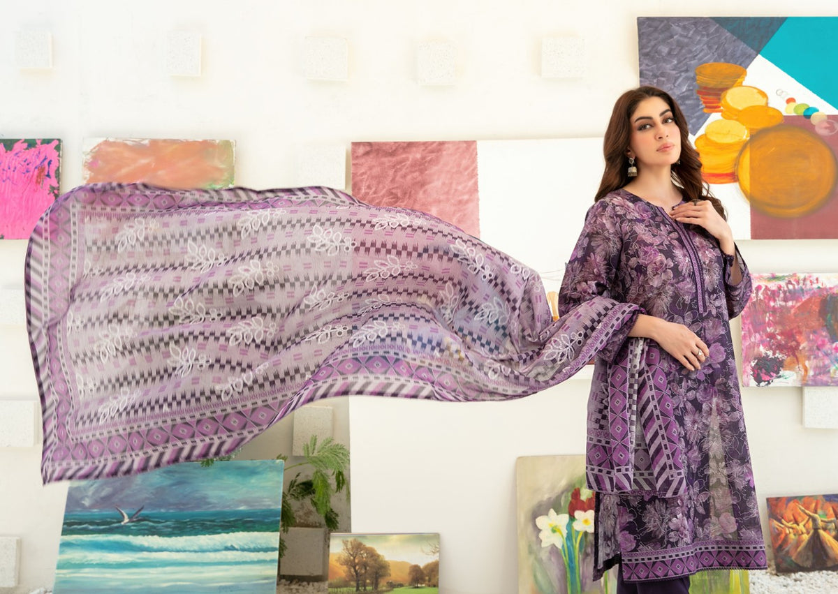 3pcs Stitched Printed Chamki Lawn KF-1228