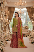 Green Gotta Hand Work Fancy Chiffon Gharara Suit with Banarsi Jamawar KF-800