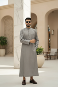 Men's Grey Thobe with Mandarin Collar, Thawb-010