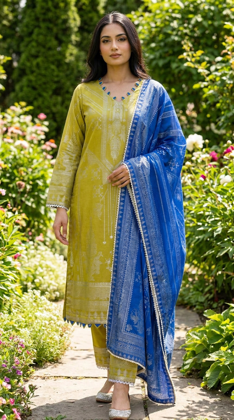 3 pcs Lawn Jacquard Dress KF-1342