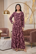 Plum Abstract Floral Print Georgette Maxi Dress KF-650