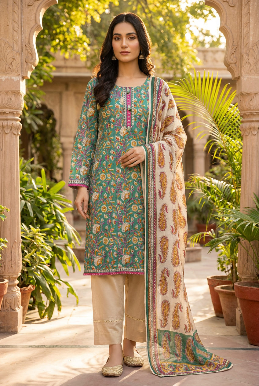 3 Pcs Lawn Printed Dress KF-1318