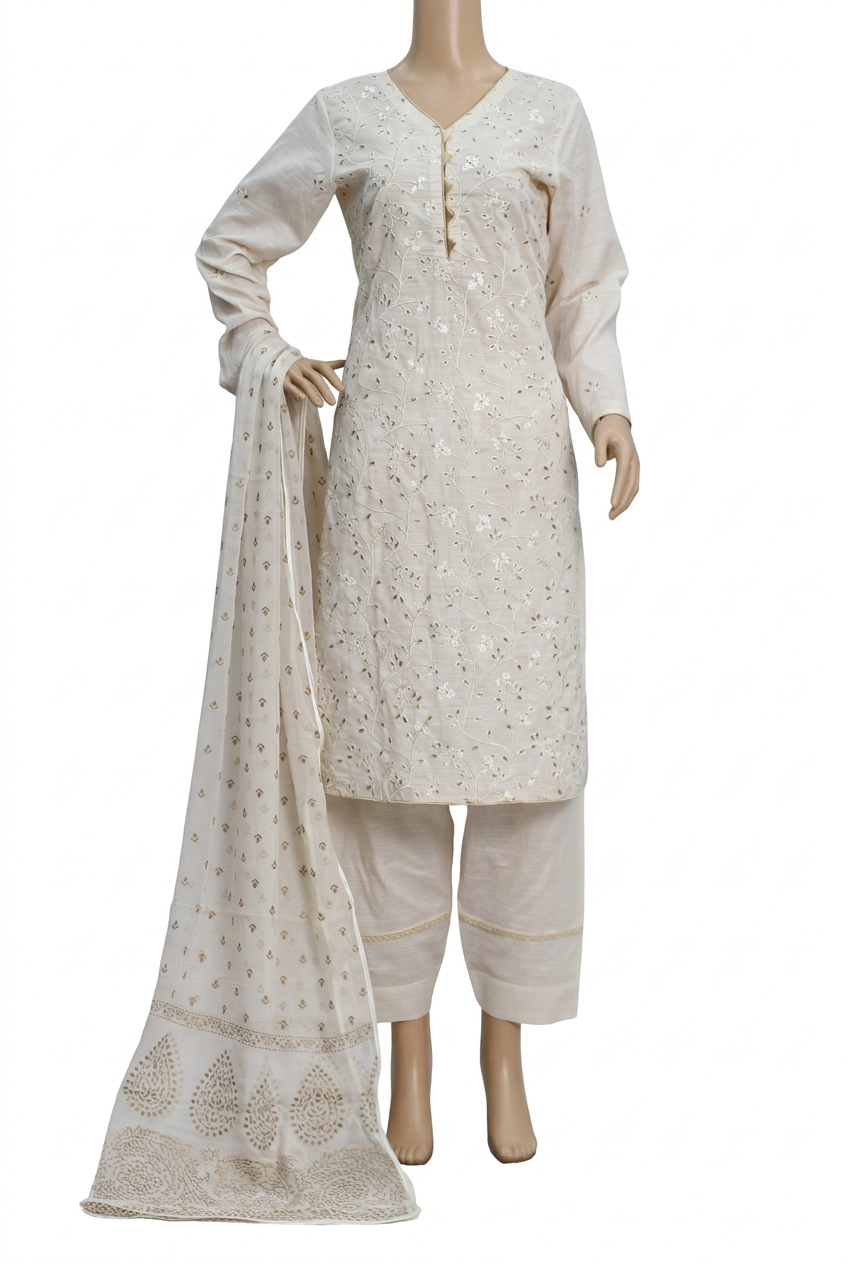 3 Pcs Lawn Embroidered Dress KF-1282