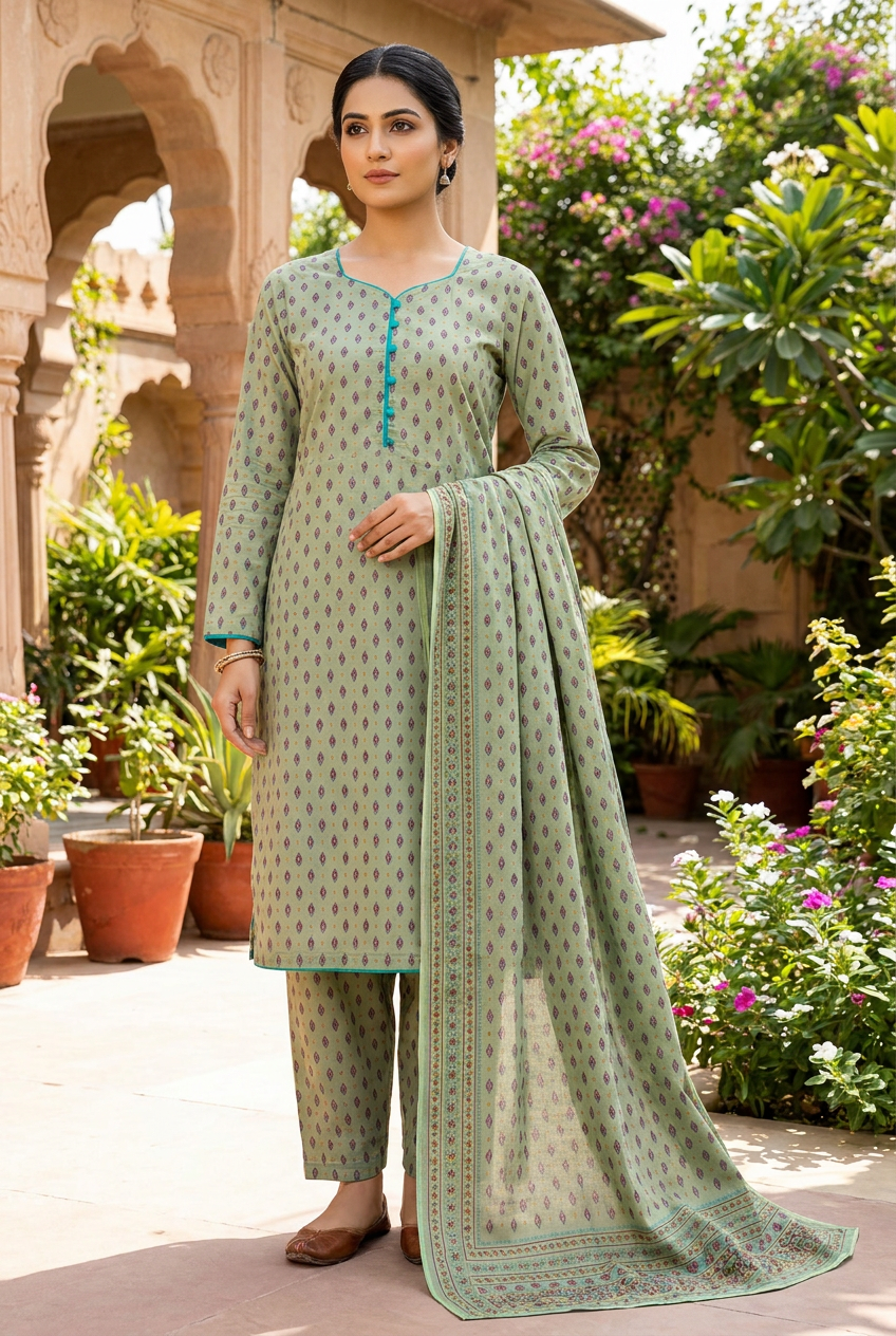 3 Pcs Wash & Wear Lawn Dress KF-1323