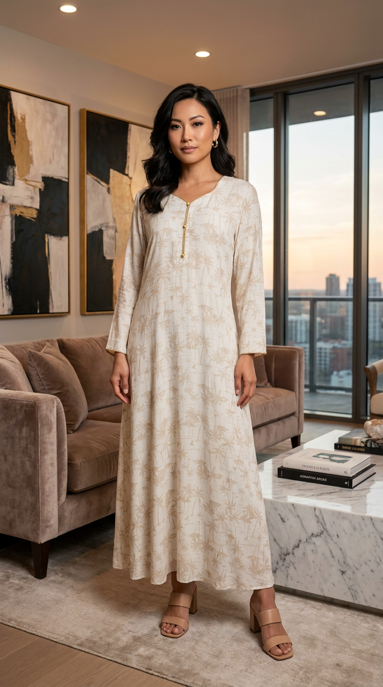 Ivory and Gold Leaf Print Georgette Maxi Dress KF-760