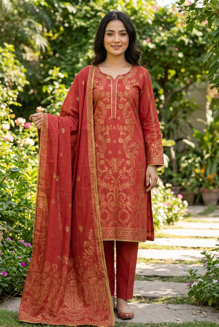 3 pcs Lawn Jacquard Dress KF-1344