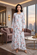 White Striped Floral Print Linen Maxi Dress KF-880
