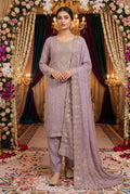 Lilac Handwork Chiffon 3 Piece Party Suit with Raw Silk Trouser KF-912