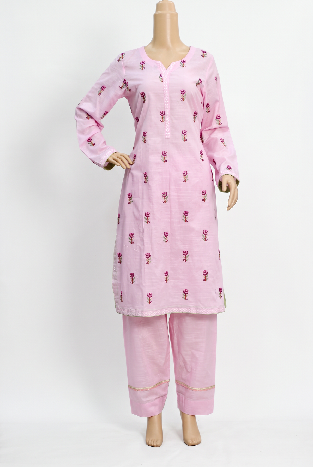 Pink Embroidered Lawn 3 Piece Suit with Chiffon Dupatta KF-1246