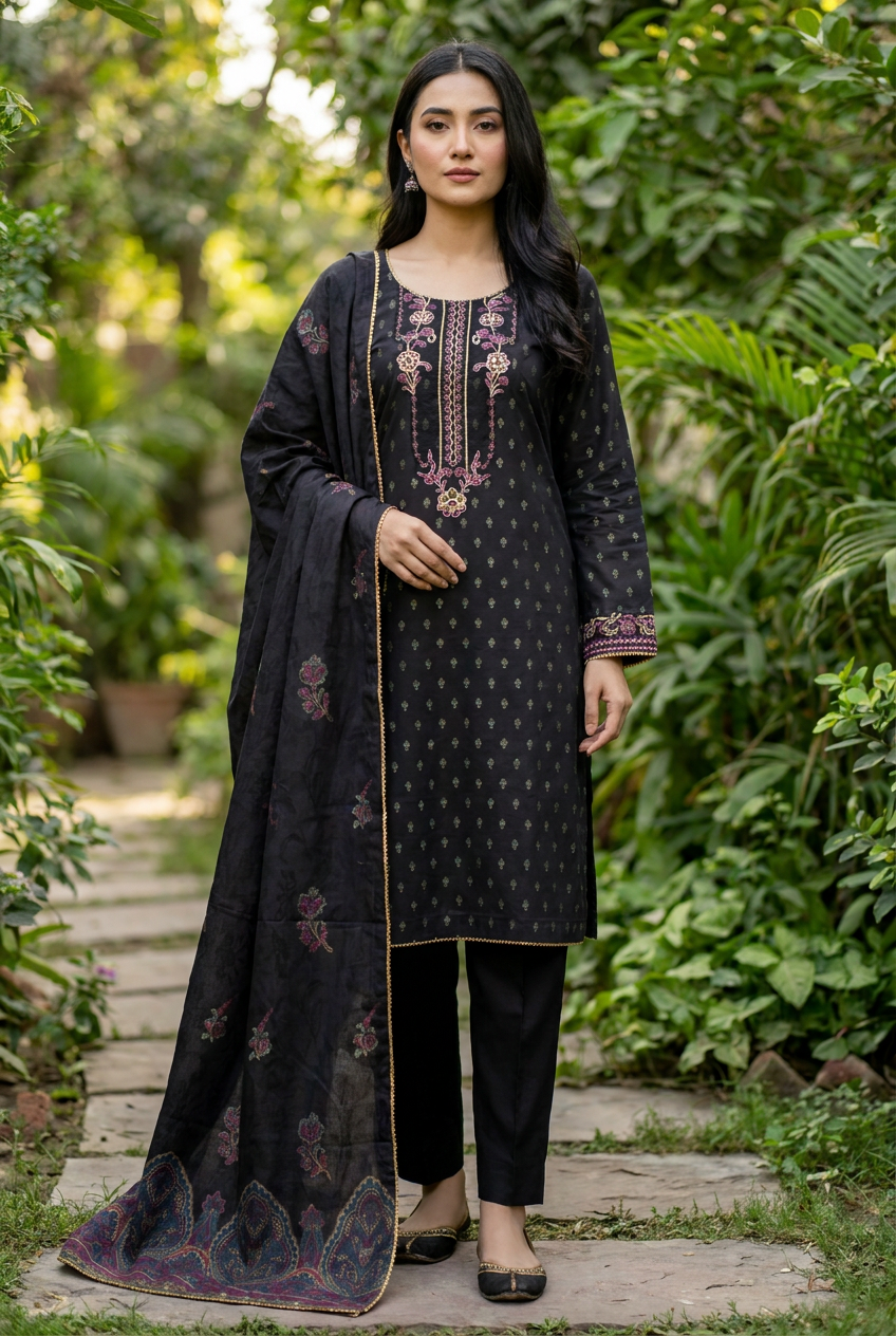 3 pcs Lawn Jacquard Dress KF-1339