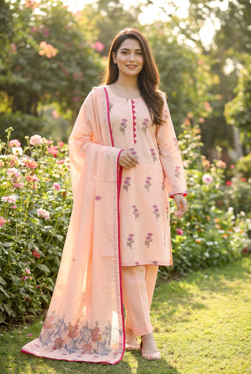 3 Pcs Lawn Jacquard Dress KF-1336