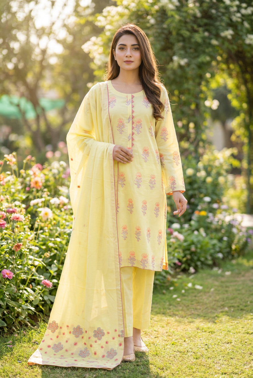 3 Pcs Lawn Jacquard Dress KF-1334