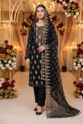Black Handwork Chiffon 3 Piece Party Suit with Raw Silk Trouser KF-914