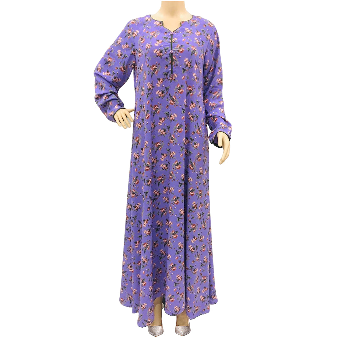 Purple Floral Print Creep Georgette Maxi Dress KF-54283