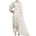 Off White Sequins and Antique Work Pure Chiffon Suit with Raw Silk Shalwar KF-00502