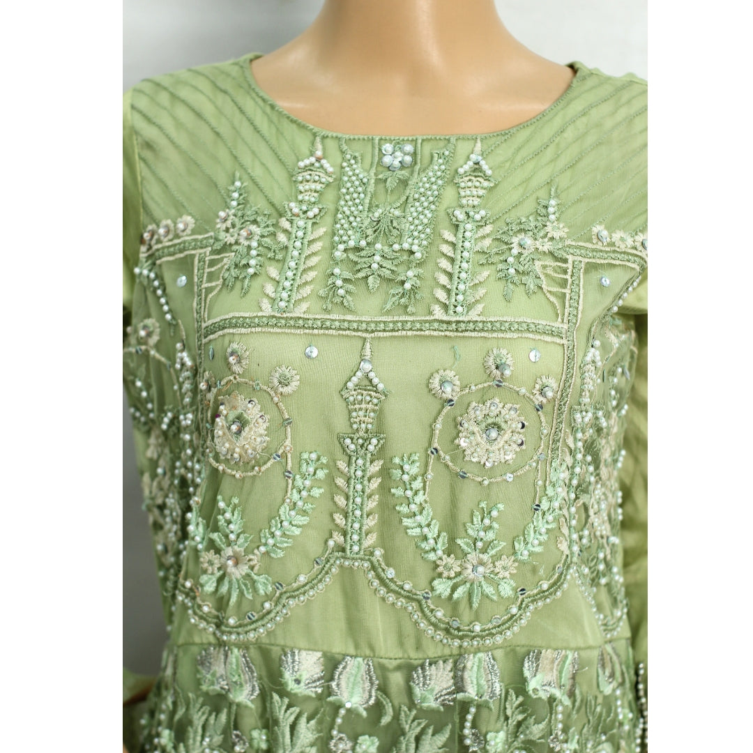 Light Green Fancy Net Suit with Pearl Work KF-7474
