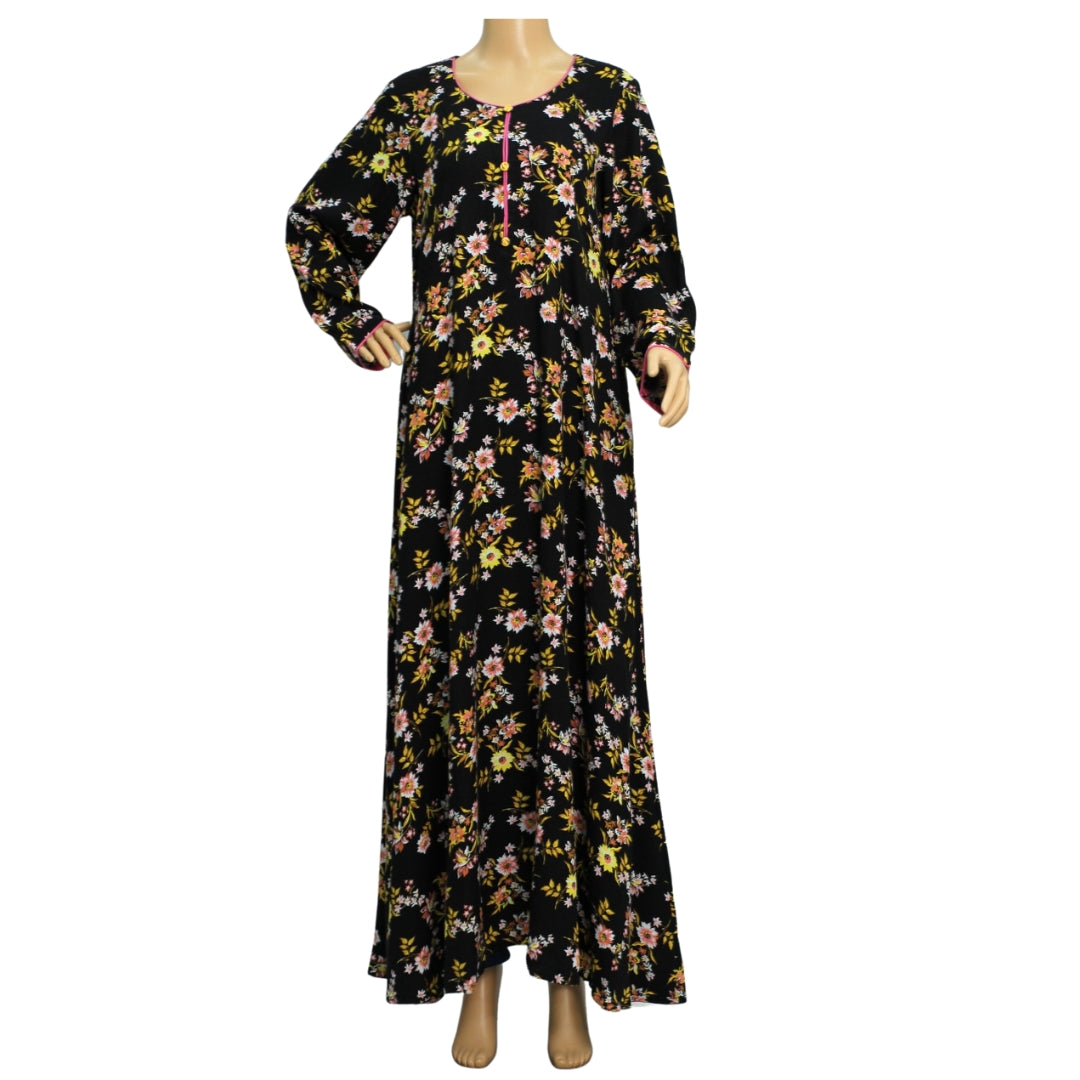 Black Multicolour Floral Print Georgette Maxi Dress KF-5508