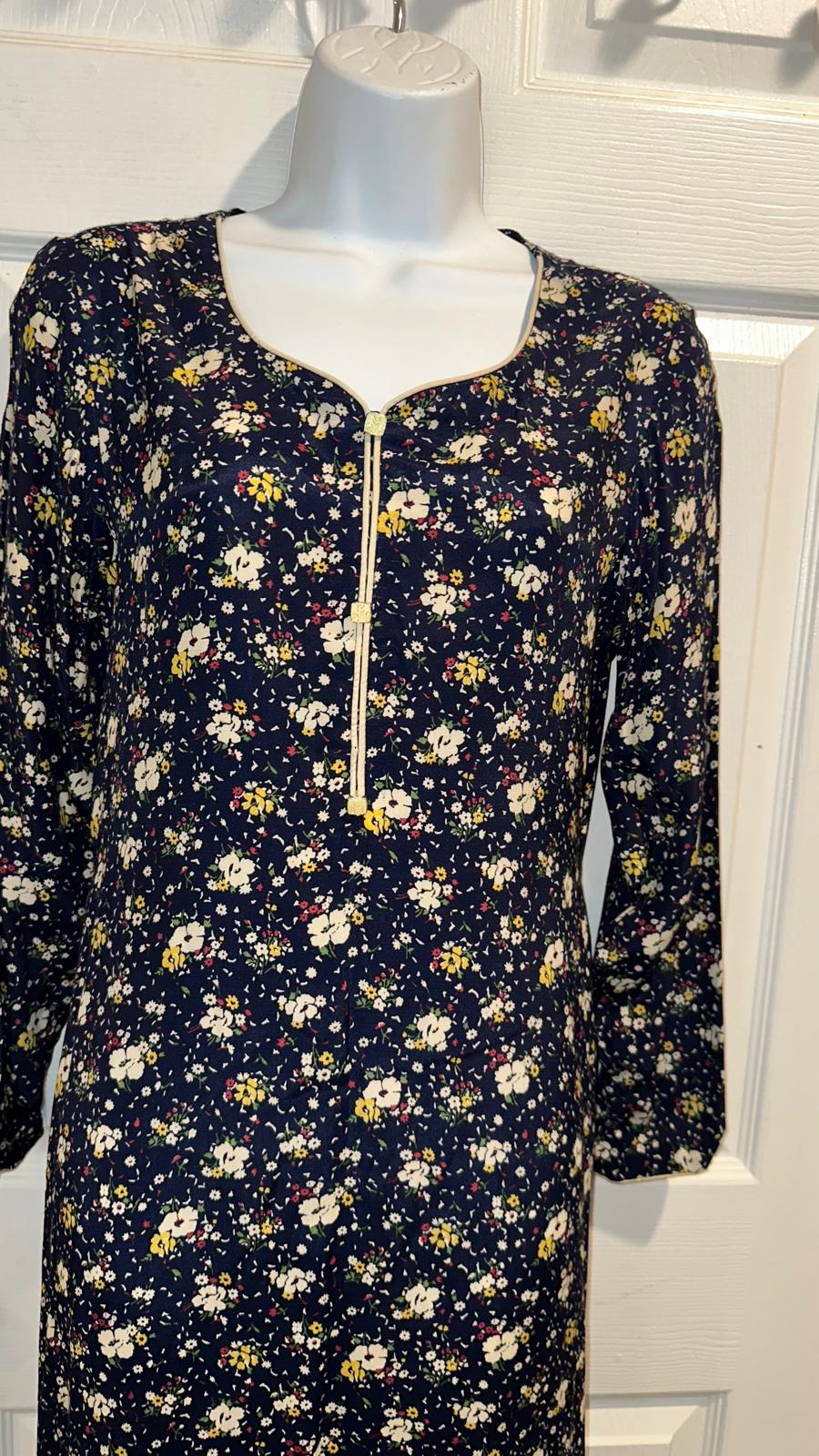 Navy Ditsy Floral Print Georgette Maxi Dress KF-750