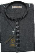 Men's Charcoal Grey Shalwar Kameez with Embroidered Placket K0128