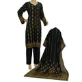 Black and Gold Printed Khaddar 3 Piece Suit, 3 pcs 007