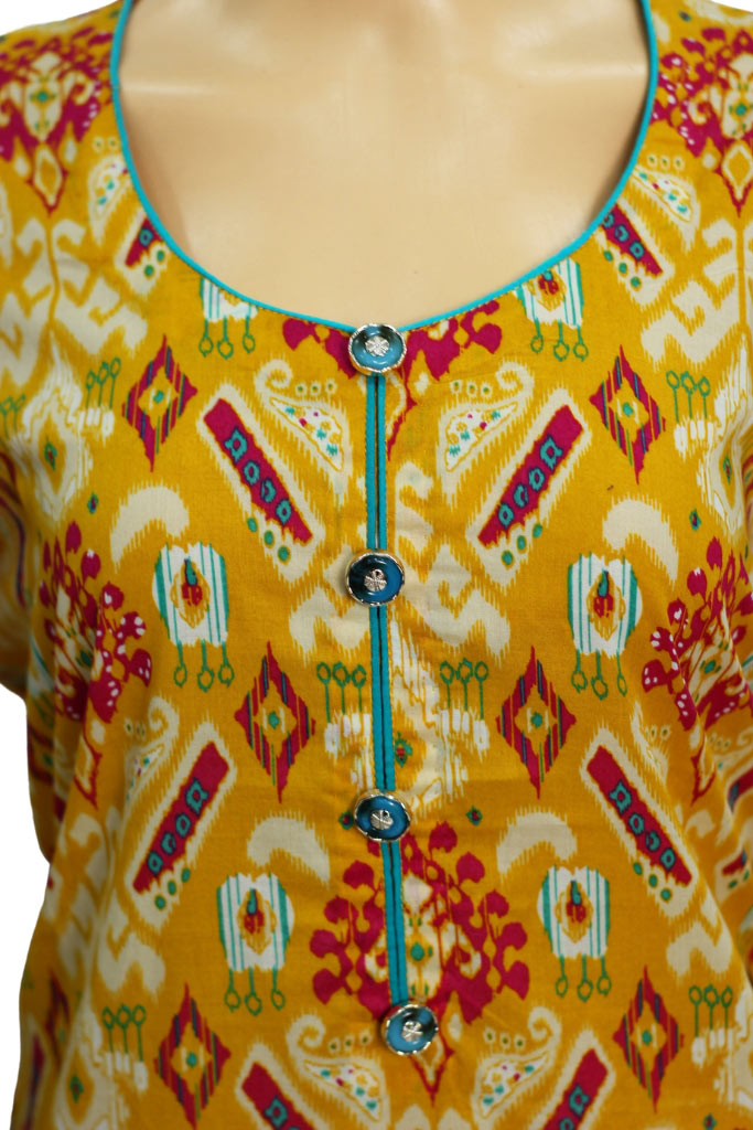 Mustard Yellow Ikat Print Lawn 3 Piece Suit with Printed Dupatta, 3 pcs 003