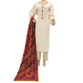 Ash Peach Plain Self Linen 3 Piece Suit with Phulwary Dupatta, 3 pcs 023