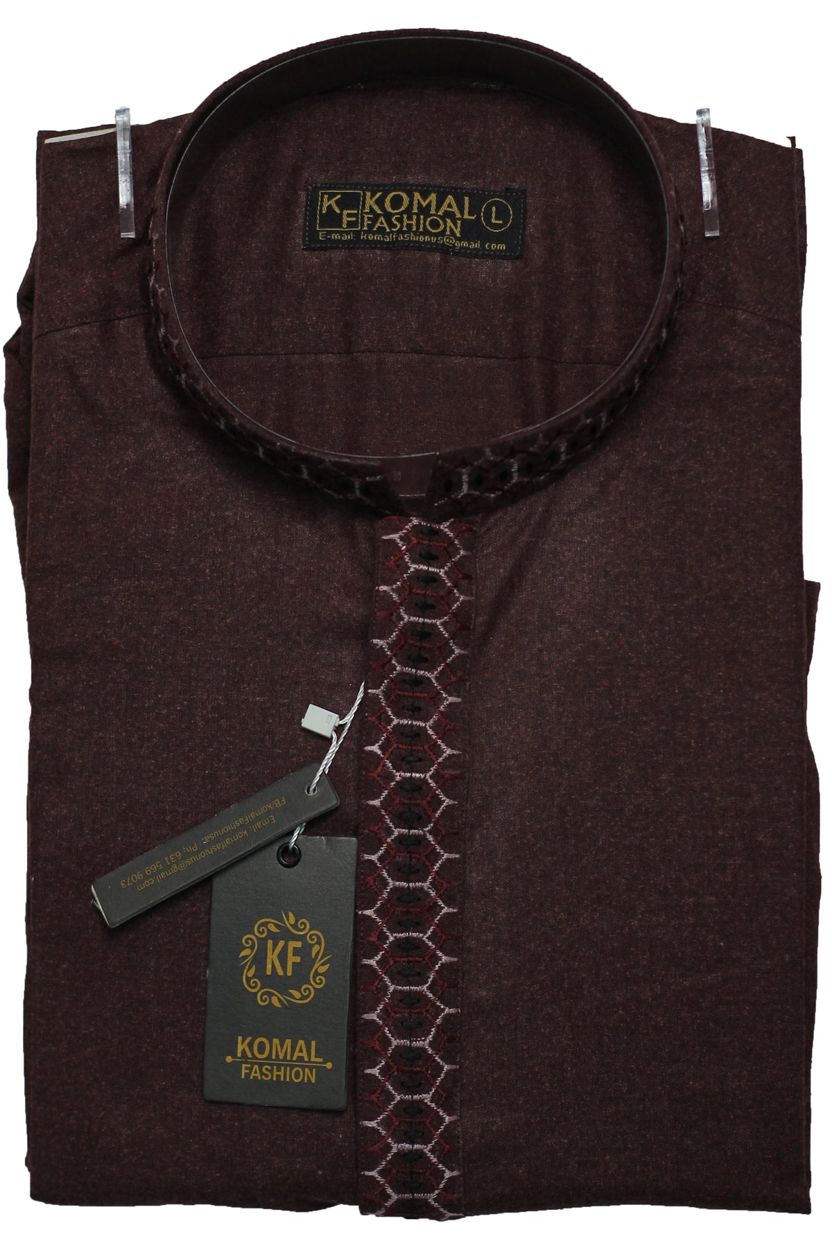 Men's Maroon Shalwar Kameez with Embroidered Placket K0148