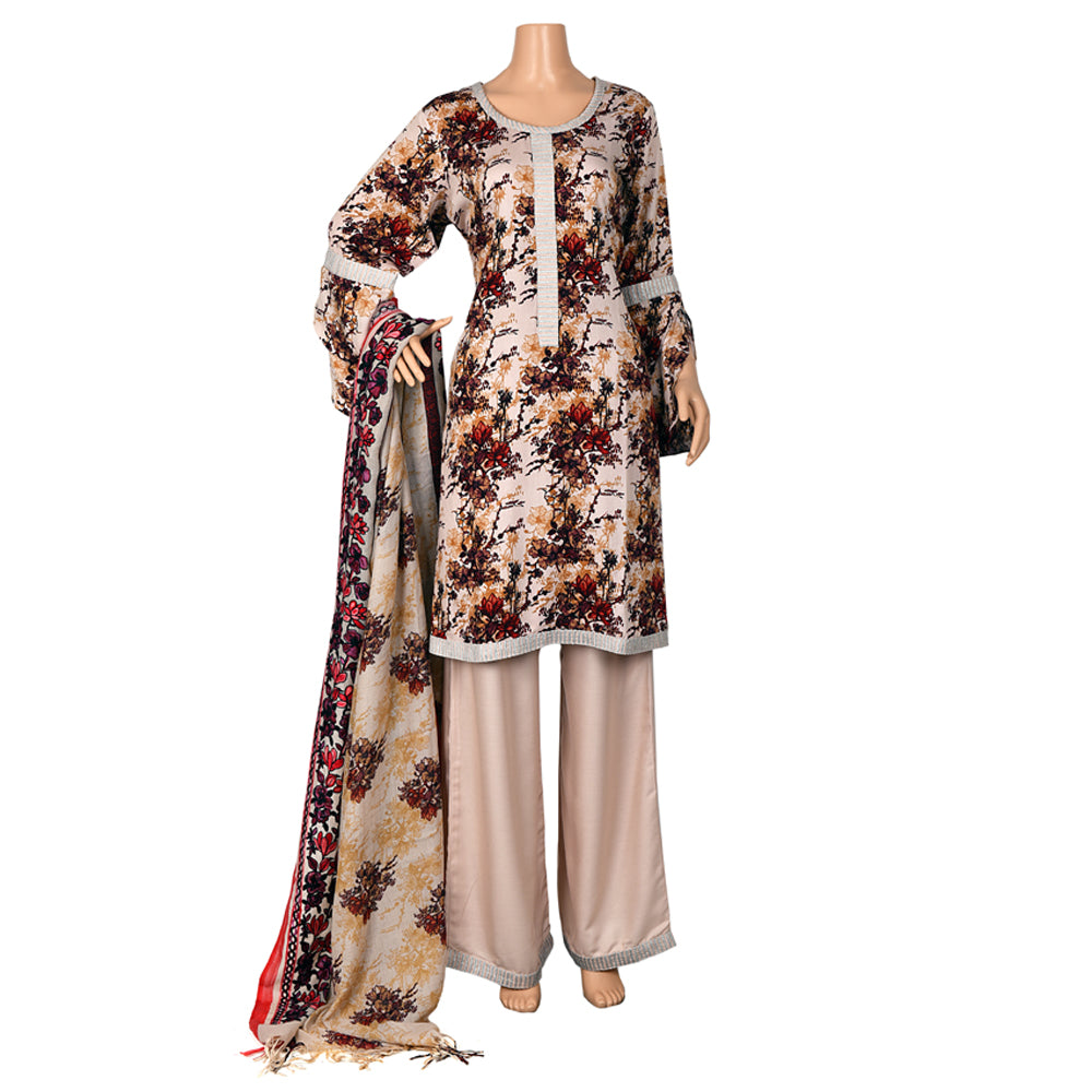 Cream Floral Marina Linen Suit with Embroidered Shawl, CD-069