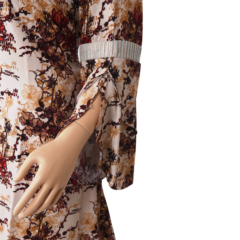 Cream Floral Marina Linen Suit with Embroidered Shawl, CD-069
