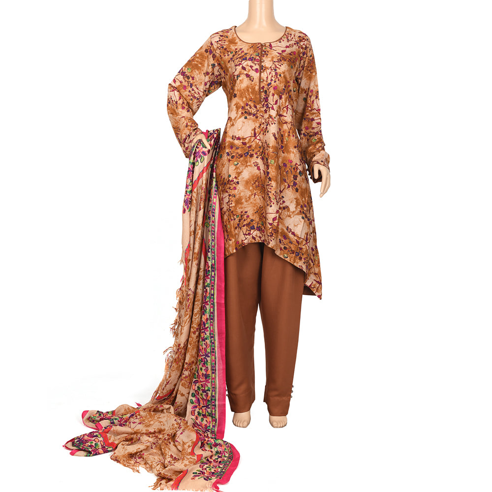 Rust Floral Marina Linen Suit with Pink Trim Shawl, CD-084