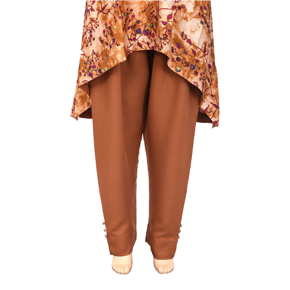 Rust Floral Marina Linen Suit with Pink Trim Shawl, CD-084