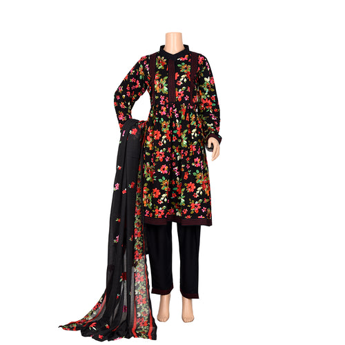 Black Floral Marina Linen Suit with Embroidered Shawl, CD-085