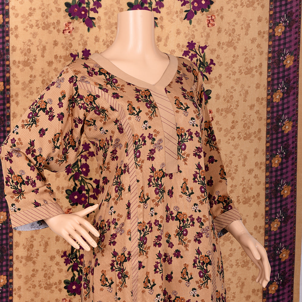 Beige Floral Marina Linen Suit with Purple Shawl, CD-088