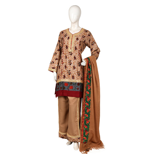 Beige Marina Linen Suit with Embroidered Shawl, CD-062