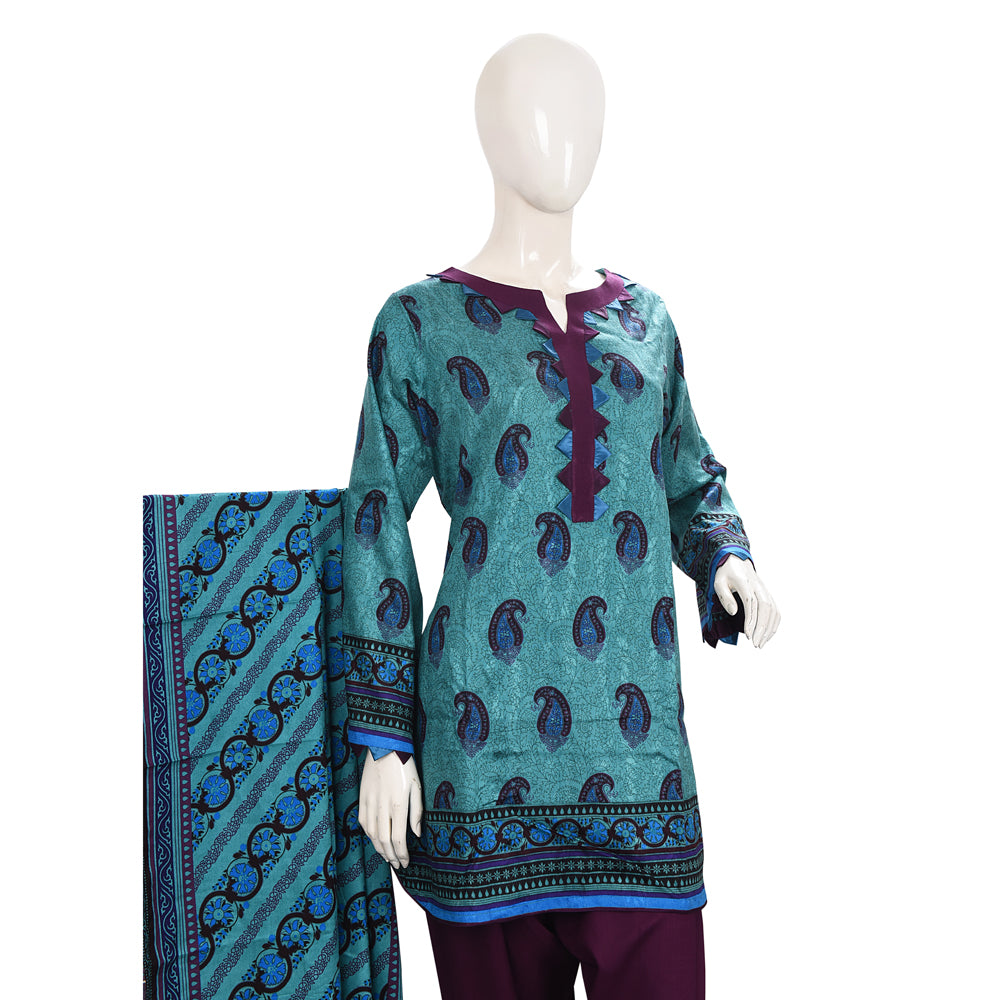 Teal Marina Linen Suit with Embroidered Shawl, CD-065