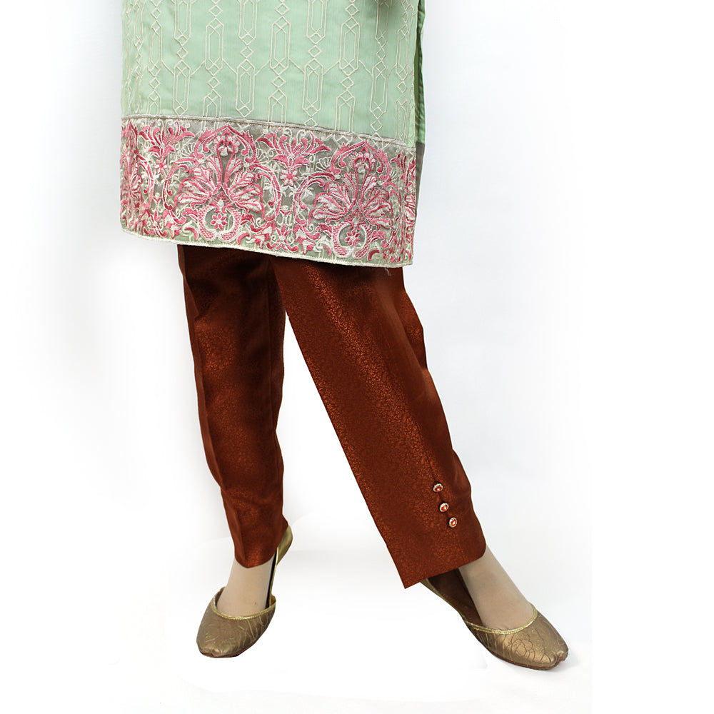 Light Green Embroidered Semi Chiffon Suit with Jamawar Trouser KF-019