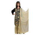Black and Golden Semi Chiffon Palazzo Suit with Sequin Embroidery, PW-008