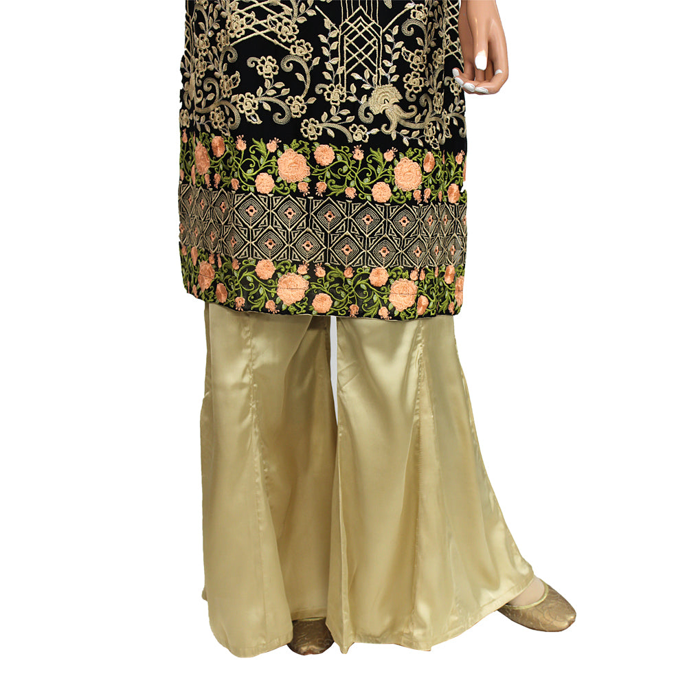Black and Golden Semi Chiffon Palazzo Suit with Sequin Embroidery, PW-008