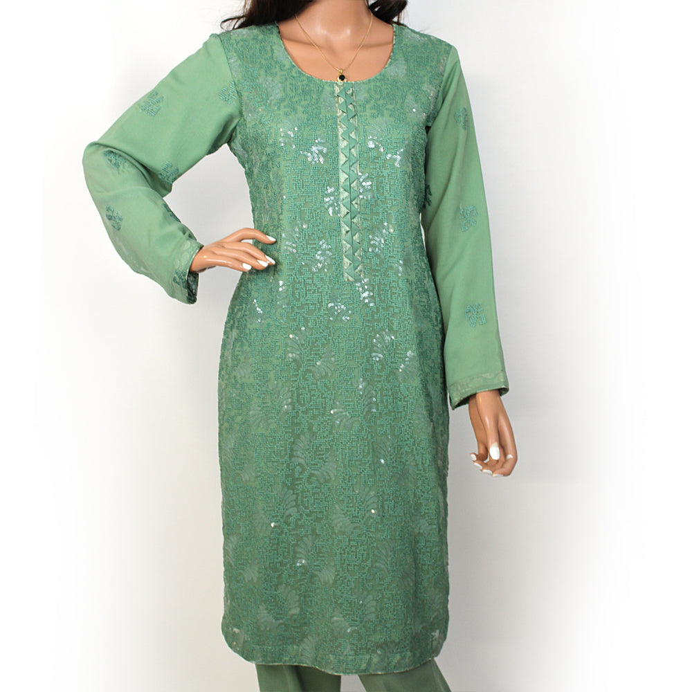 Sage Green Pure Chiffon Party Suit KF-018