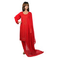 Red Hand Thread and Mukesh Work Pure Chiffon Suit with Silk Satin Trouser KF-006