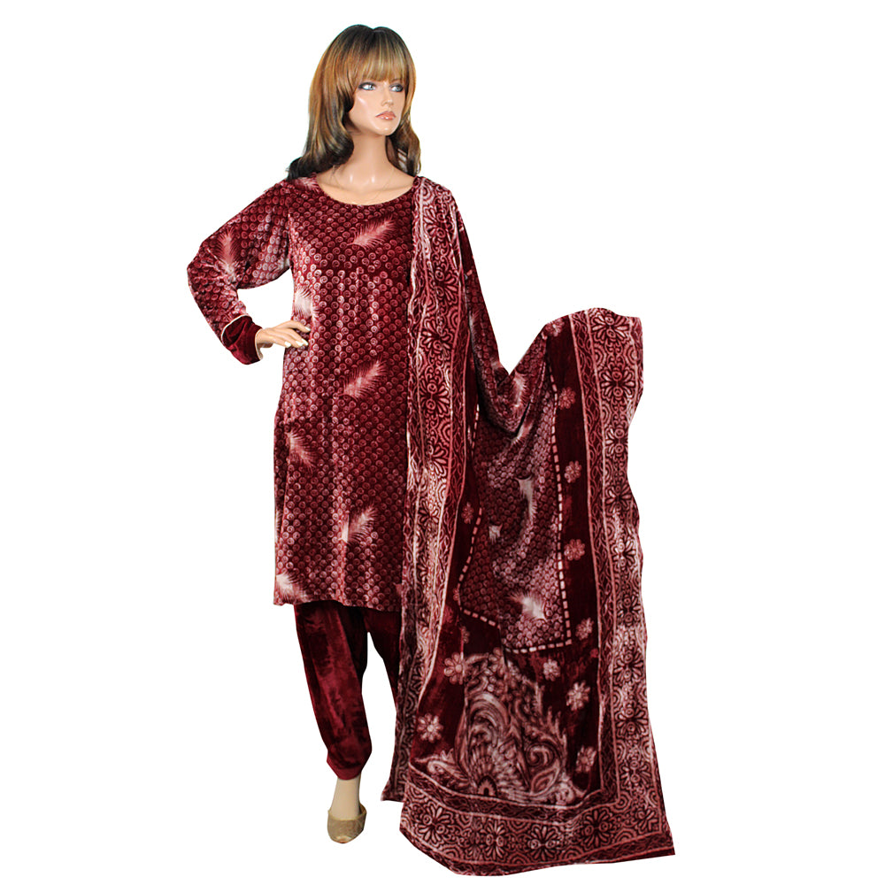 Maroon Printed Velvet Suit with Banarsi Organza Dupatta KF-100