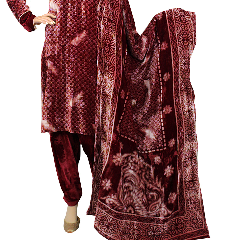 Maroon Printed Velvet Suit with Banarsi Organza Dupatta KF-100