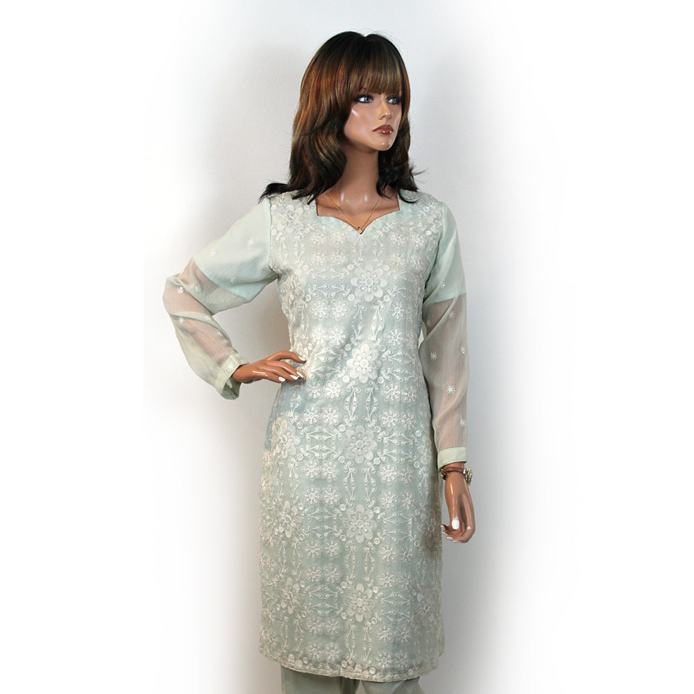 Mint Green Semi Chiffon Party Suit KF-052