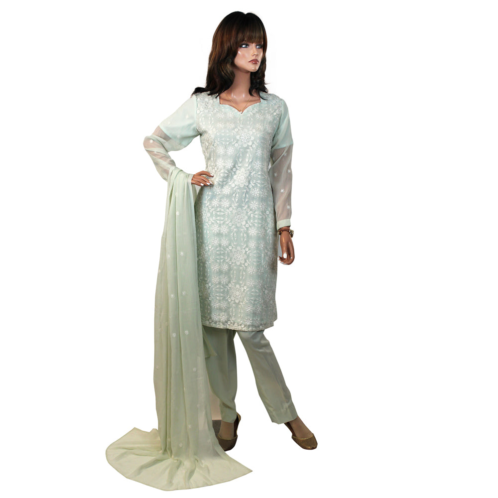Mint Green Semi Chiffon Party Suit KF-052